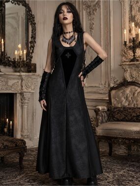 90s CYKXTEES Goth Morbid Thread Velvet Dress Tripp